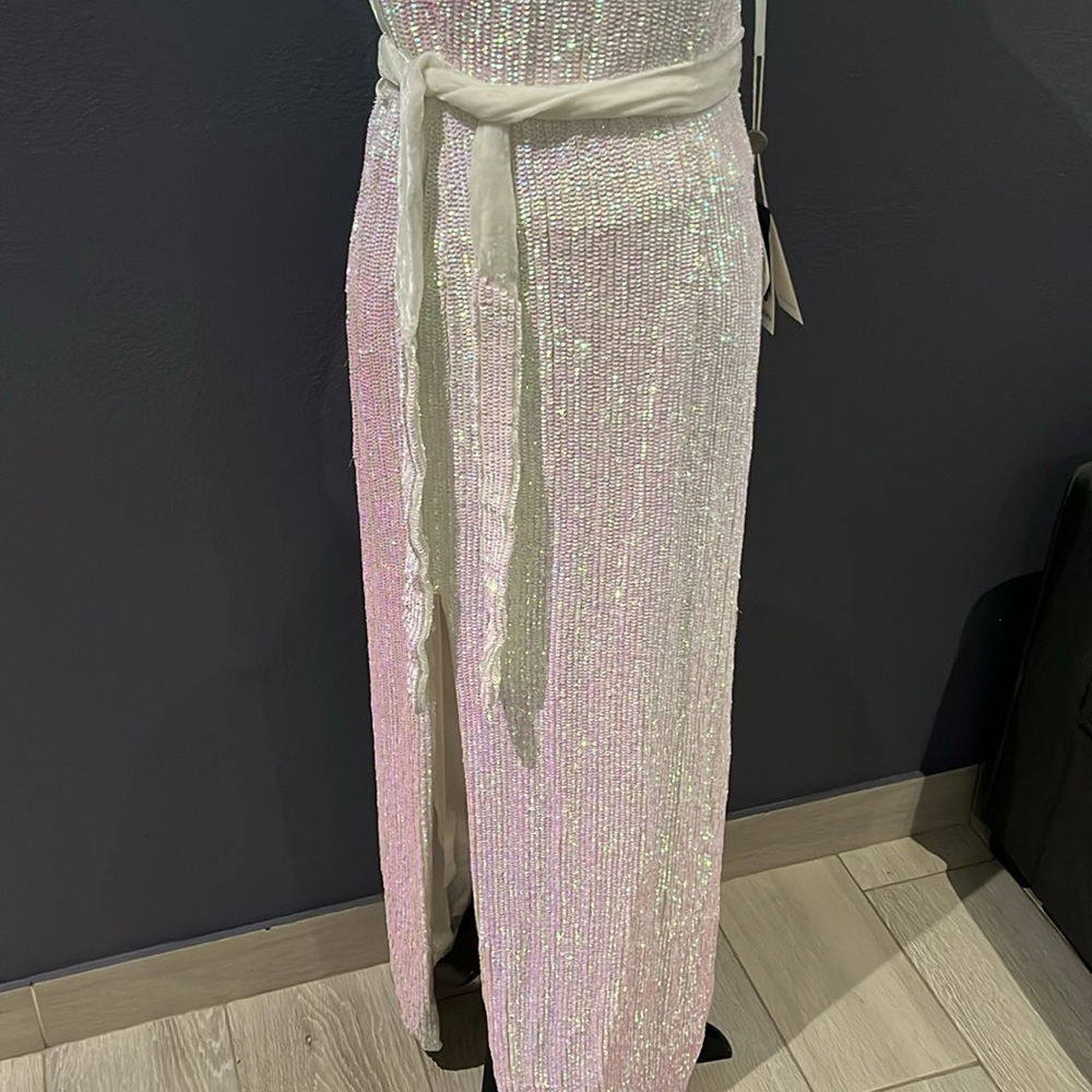 Retrofete Maxi dress iridescent sequence with belt - Picture 6 of 17
